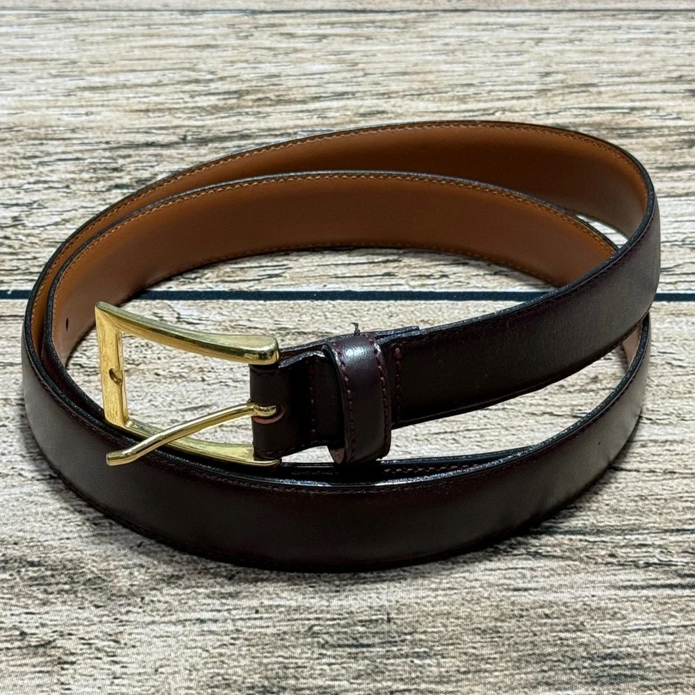 Brooks Brothers 346 Belt Mens 40 Burgundy Red Leather Gold Buckle Made In Italy